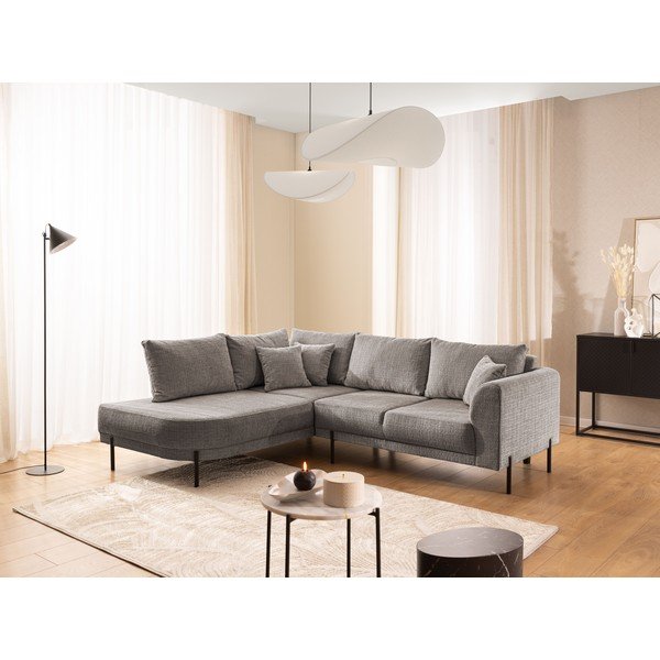 Szarobrązowy narożnik z tkaniny szenilowej (lewostronny/w kształcie litery L) Mauris  – Ropez-image-1