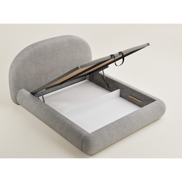 Szarobeżowe tapicerowane łóżko dwuosobowe ze schowkiem ze stelażem 180x200 cm Maumere – Maison de Rêve-image-3