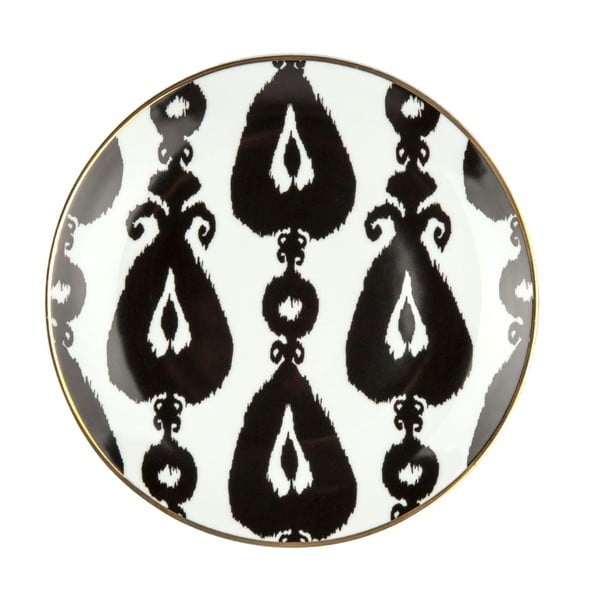 Czarno-biały talerz porcelanowy Vivas Ikat, Ø 23 cm