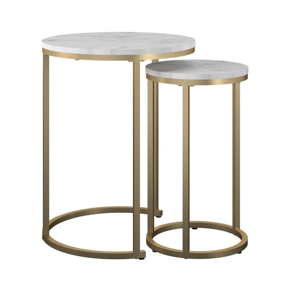 Okrągłe stoliki w biało-złotym kolorze w dekorze marmuru zestaw 2 szt. ø 45 cm Amelia – CosmoLiving by Cosmopolitan