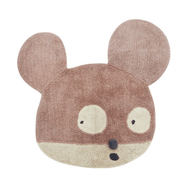 Jasnobrązowy wełniany dywan dziecięcy tkany ręcznie odpowiedni do prania 120x120 cm Miss Mighty Mouse – Lorena Canals