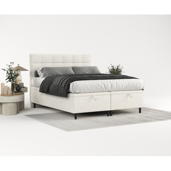 Kremowe tapicerowane łóżko dwuosobowe ze schowkiem 160x200 cm Senses – Maison de Rêve-image-1