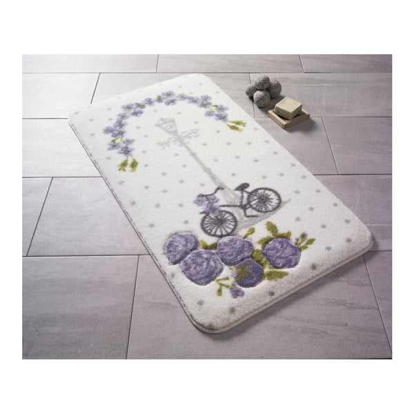 Fioletowy dywanik łazienkowy we wzory Confetti Bathmats Vintage Bike, 80x140 cm