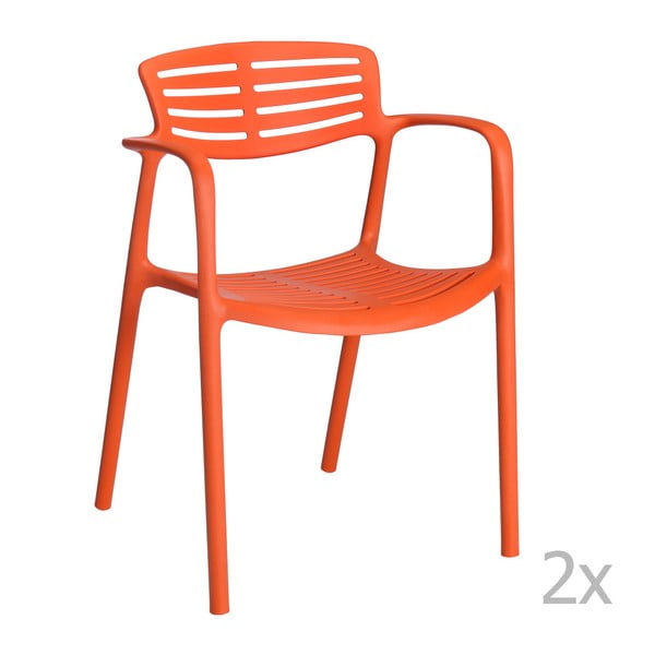 Zestaw 4 pomarańczowych krzeseł ogrodowych z podłokietnikami Resol Toledo Aire