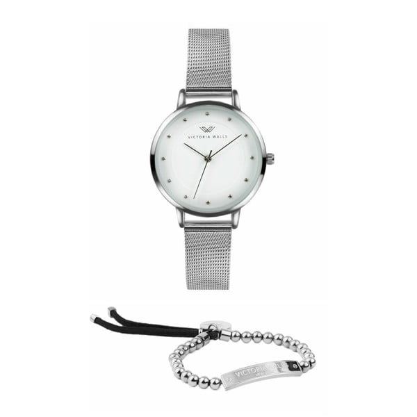 Zestaw damskiego zegarka z metalowym paskiem i bransoletki Victoria Walls Maria