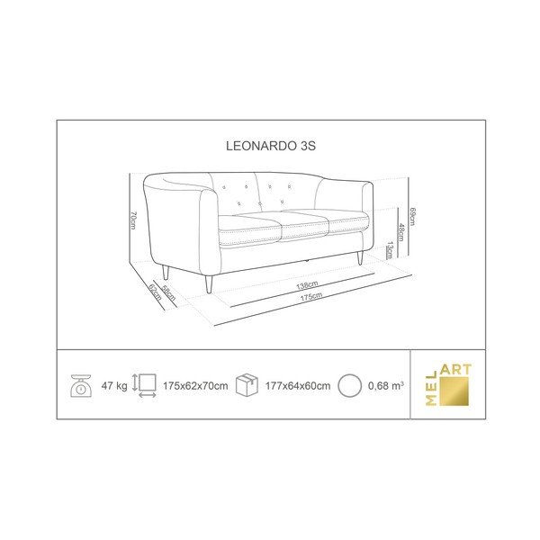 Czerwona sofa Kooko Home Love, 175 cm-image-3