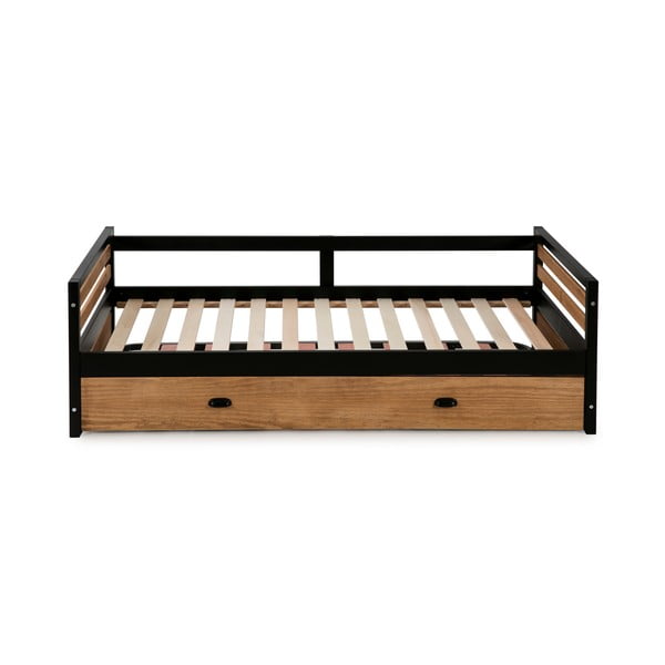 Brązowo-czarne łóżko dziecięce z dodatkowym wysuwanym łóżkiem Marckeric Manhattan, 90x200 cm