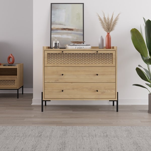 Niska komoda w dekorze dębu 90x80 cm Mayra – Marckeric-image-1