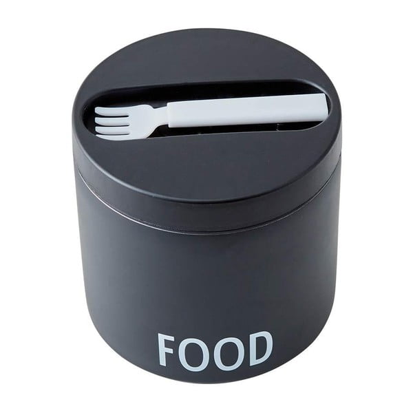 Czarny pojemnik termiczny z łyżką Design Letters Food, wys. 11,4 cm