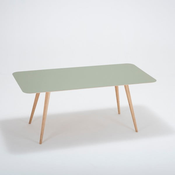 Stół z litego drewna dębowego z zielonym blatem Gazzda Linn, 180x90 cm
