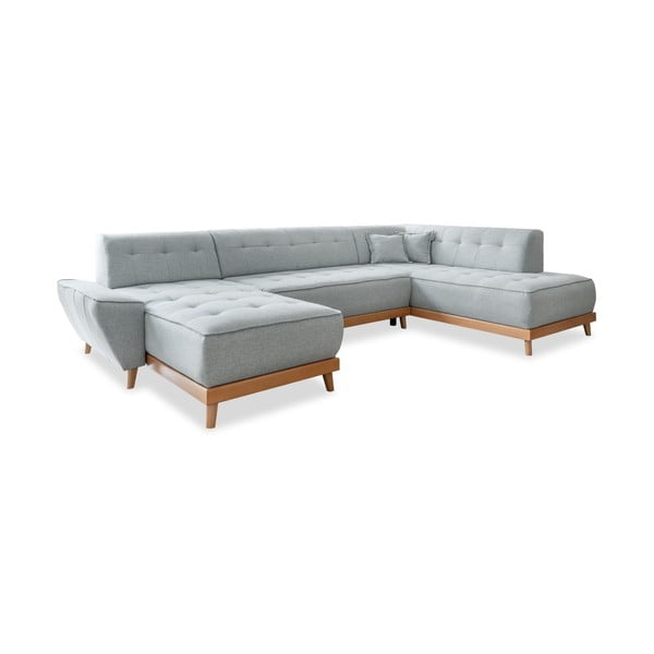 Jasnoszara rozkładana sofa w kształcie litery "U" Miuform Dazzling Daisy, prawostronna