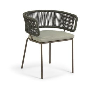 Krzesło ogrodowe ze stalową konstrukcją i zieloną plecionką Kave Home Nadin