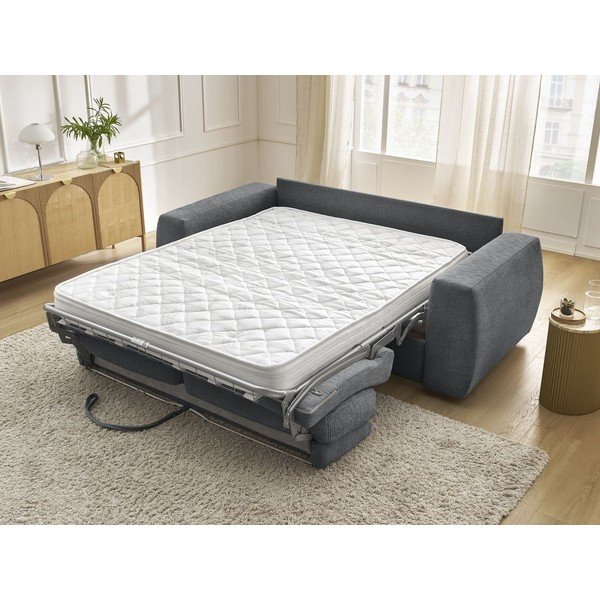 Ciemnoszara rozkładana sofa do spania z tkaniny szenilowej 240 cm Hugo – Bobochic Paris-image-1