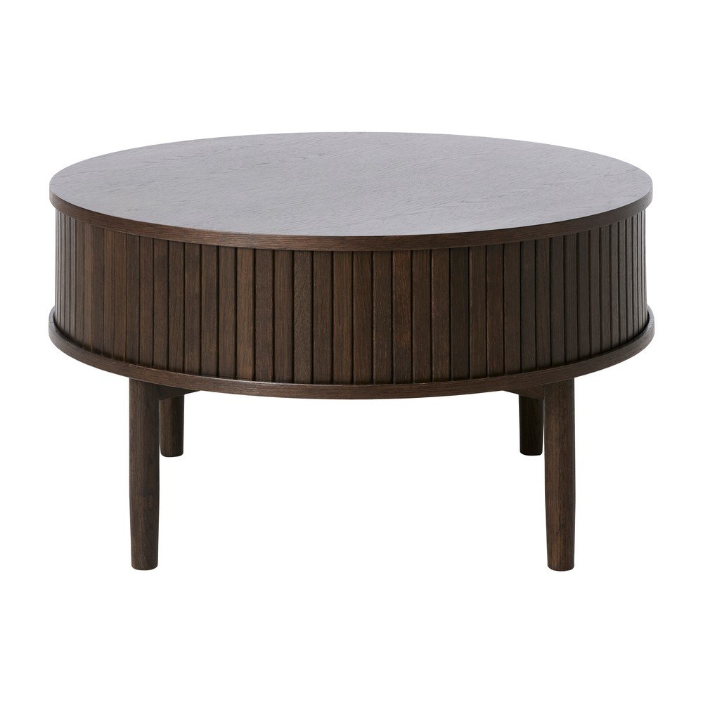 Okrągły stolik w dekorze dębu w ciemnym naturalnym kolorze ø 85 cm Meta – Unique Furniture