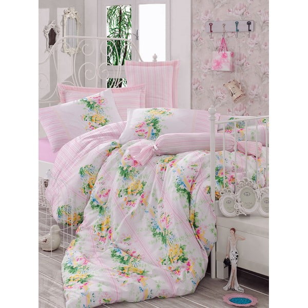 Różowa pościel na łóżko jednoosobowe Love Colors Sarah, 160 x 220 cm