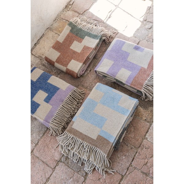 Niebiesko-brązowy koc z mieszanki wełny 130x190 cm Maze – Mette Ditmer Denmark-image-2