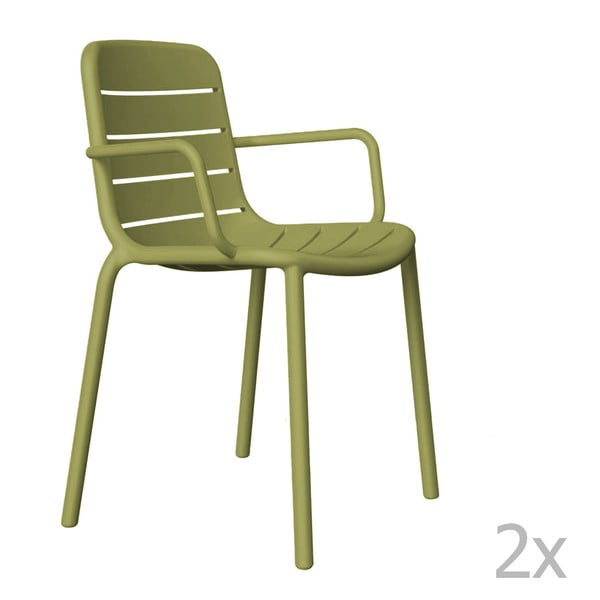 Zestaw 2 zielonych krzeseł ogrodowych z podłokietnikami Resol Gina
