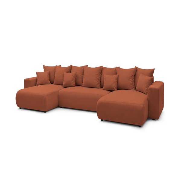 Ciemnopomarańczowa sztruksowa sofa rozkładana w kształcie litery U Bobochic Paris Envy-image-3