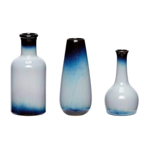Zestaw 3 niebiesko-białych wazonów ceramicznych Hübsch Frej