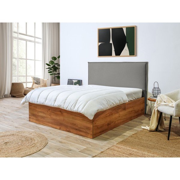 Szaro-naturalne łóżko dwuosobowe ze schowkiem i stelażem 140x190 cm Cara – Bobochic Paris-image-1