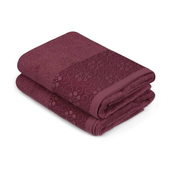 Zestaw 2 ciemnoczerwonych ręczników z czystej bawełny Grande, 50x90 cm