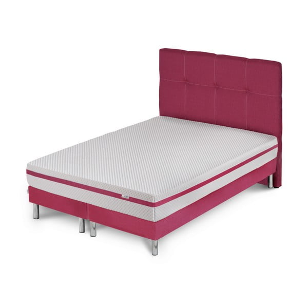 Różowe łóżko z materacem i podwójnym boxspringiem Stella Cadente Pluton, 180x200 cm