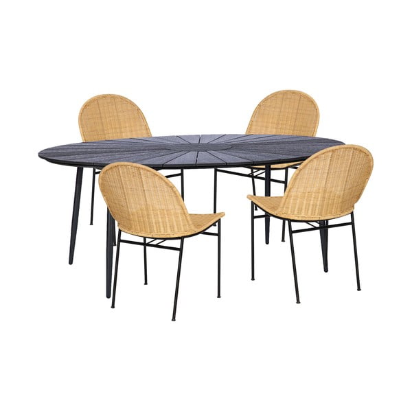 Zestaw 4 rattanowych krzeseł Sofia i czarnego stołu Marienlis – Bonami Essentials
