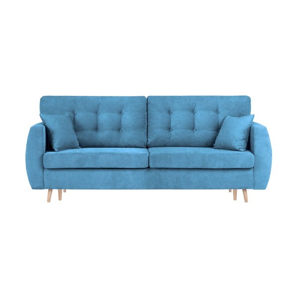 Niebieska 3-osobowa sofa rozkładana ze schowkiem Cosmopolitan design Amsterdam, 231x98x95 cm