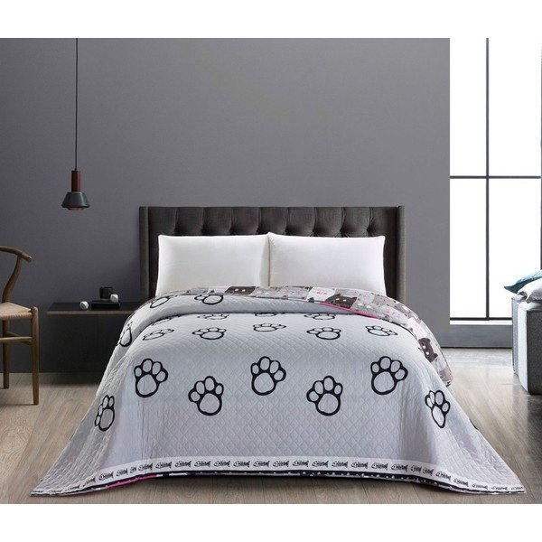Szara dwustronna narzuta z mikrowłókna DecoKing Cat Invasion, 170x270 cm-image-1