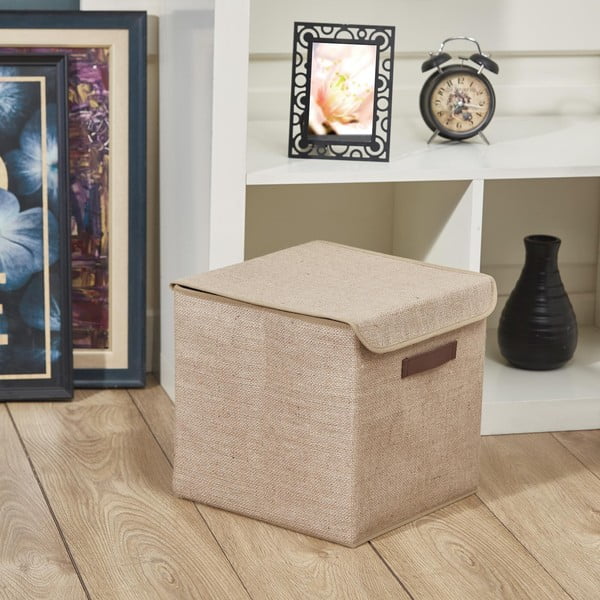 Jasnobrązowy pojemnik z pokrywką z juty 30x30x30 cm – Mioli Decor-image-1