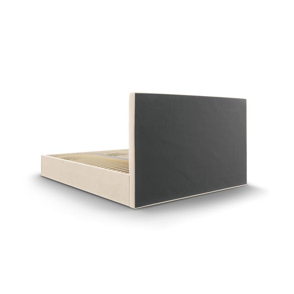 Beżowe tapicerowane łóżko dwuosobowe ze schowkiem ze stelażem 160x200 cm Juniper – Mazzini Beds-image-4