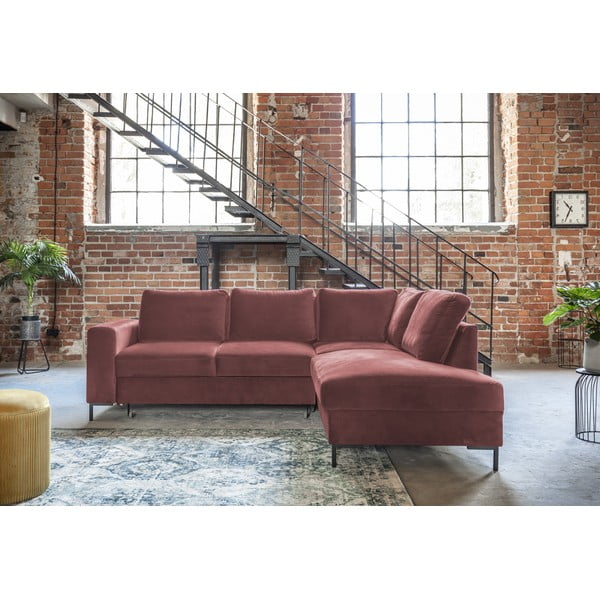 Różowy aksamitny rozkładany narożnik (prawostronny) Lofty Lilly – Miuform-image-1