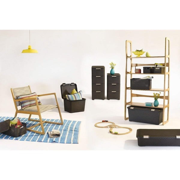 Ciemnobrązowa plastikowa wysoka szafka łazienkowa 33x79 cm Rattan – Curver-image-1