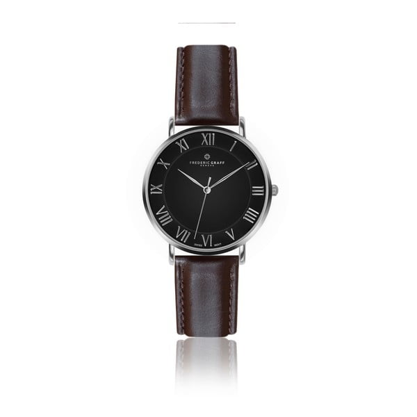 Zegarek męski z ciemnobrązowym paskiem skórzanym Frederic Graff Silver Dom Dark Brown Leather