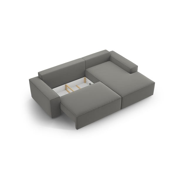 Jasnoszary aksamitny rozkładany/ze schowkiem narożnik (prawostronny/z szezlongiem) Jodie – Micadoni -image-4