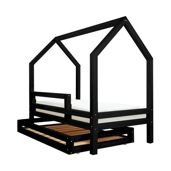 Komplet czarnej szuflady i 4 wydłużonych nóg do łóżka Benlemi Funny, 80x200 cm-image-2
