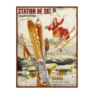 Dekoracyjna metalowa tabliczka Antic Line Station de Ski, 25x33 cm