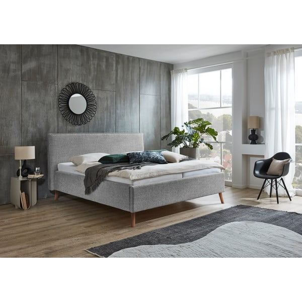 Jasnoszare tapicerowane łóżko dwuosobowe ze schowkiem ze stelażem 180x200 cm Riva – Meise Möbel-image-1