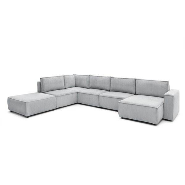 Jasnoszary sztruksowy narożnik (lewostronny/w kształcie litery U) Nihad modular – Bobochic Paris-image-3