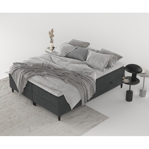 Ciemnoszare łóżko boxspring ze schowkiem 200x200 cm Malte – Maison de Rêve-image-2
