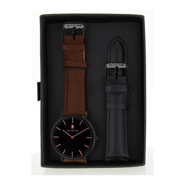 Komplet brązowych zegarków męskich z paskami Black Oak Minimal Full 