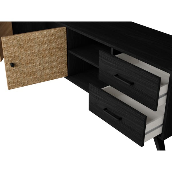 Czarna szafka pod TV w dekorze drewna egzotycznego 181x53 cm Hanoi – Marckeric-image-1