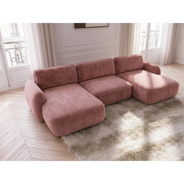 Różowy aksamitny rozkładany/ze schowkiem narożnik (w kształcie litery U) Celeste – Bobochic Paris-image-3
