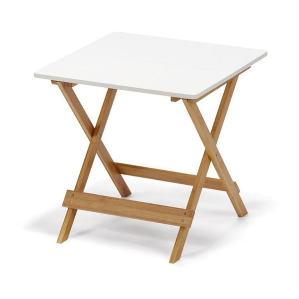 Biały składany stolik z bambusowymi nogami Bonami Essentials Lora