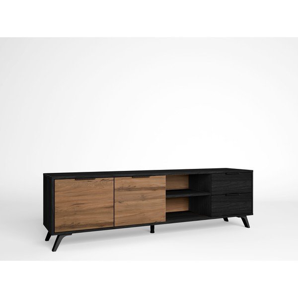Czarno-naturalna szafka pod TV w dekorze orzecha 181x53 cm Noe – Marckeric-image-4