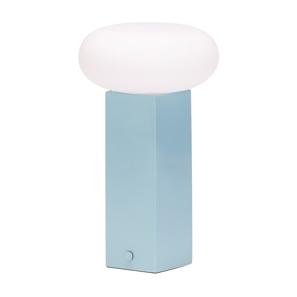 Niebieska metalowa lampa stołowa LED ze ściemniaczem ze szklanym kloszem (wysokość 20 cm) Low – Hübsch