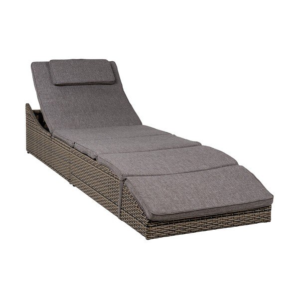 Szary składany leżak ogrodowy ze sztucznego rattanu Split – House Nordic