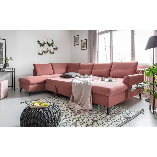 Różowa aksamitna rozkładana sofa w kształcie litery "U" Miuform Stylish Stan, lewostronna-image-4