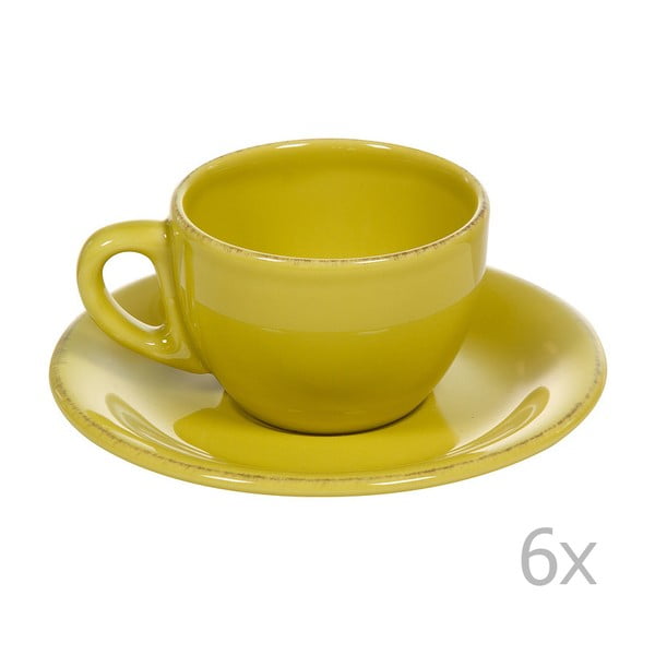 Zestaw 6 żółtych filiżanek i spodków ceramicznych Santiago Pons