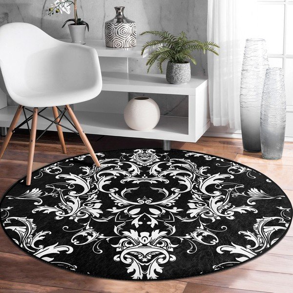 Czarno-biały okrągły dywan odpowiedni do prania i robotów sprzątających ø 80 cm Comfort – Mila Home-image-3
